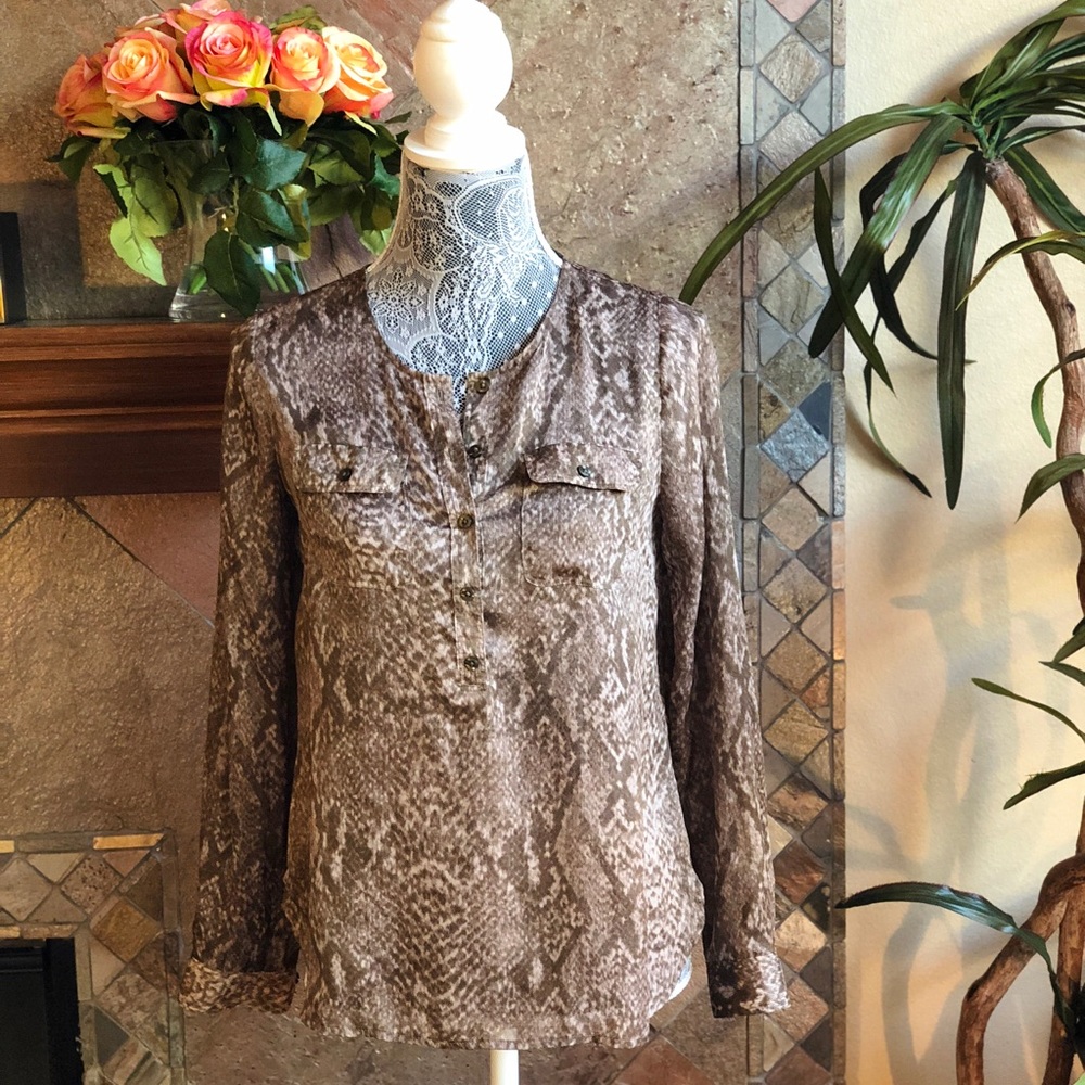 Ann Taylor Loft Taupe Snake Print Top Petite Small